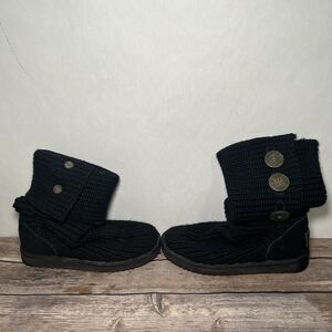 UGG Australia Black Classic Cardy Knit Tall Sweater Boots 5819 Womens Size 5